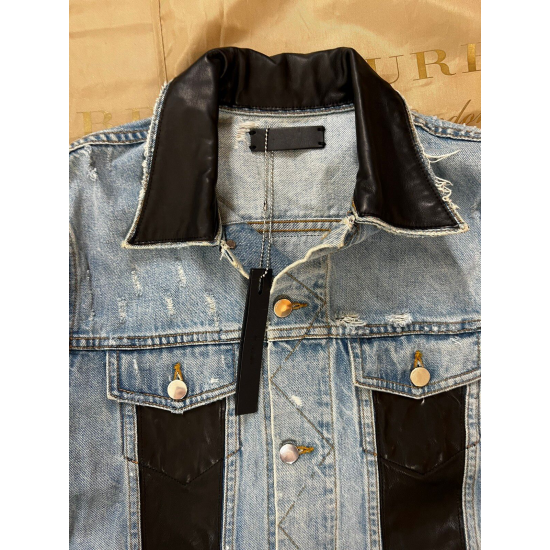 Amiri Leather Panel Denim Trucker Jacket