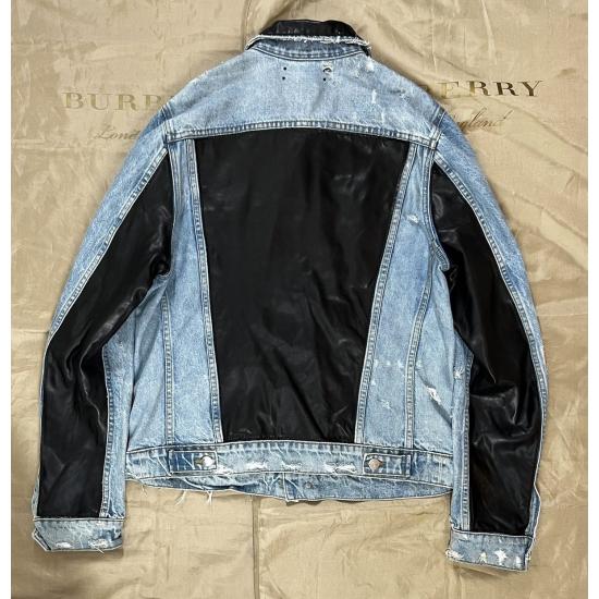 Amiri Leather Panel Denim Trucker Jacket