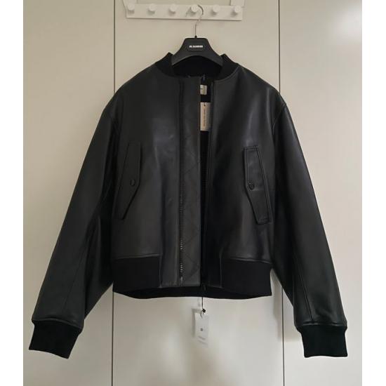 Backzip Black Leather Lanvers Bomber Jacket