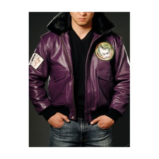 Batman Joker Goon Bomber Purple Leather Jacket