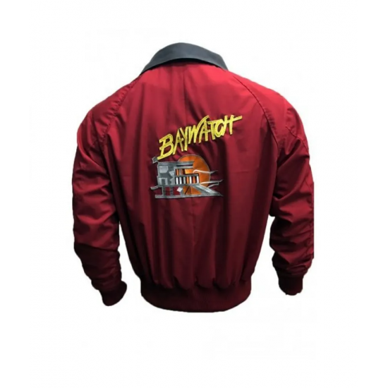 Baywatch Mens Red Lifeguard Cotton Bomber Jacket