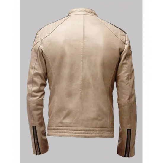 Beige Leather Moto Jacket