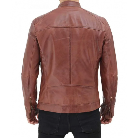 Benjamin Mens Brown Leather Cafe Racer Jacket