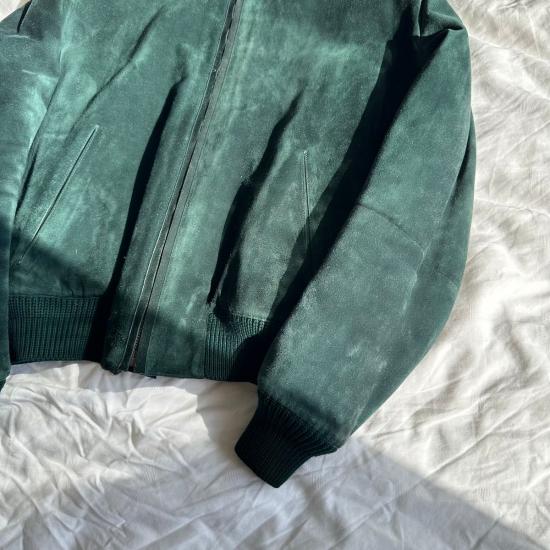 Berluti × Haider Ackermann FW18 English Green Shearling Bomber Jacket with Lizard Undercollar