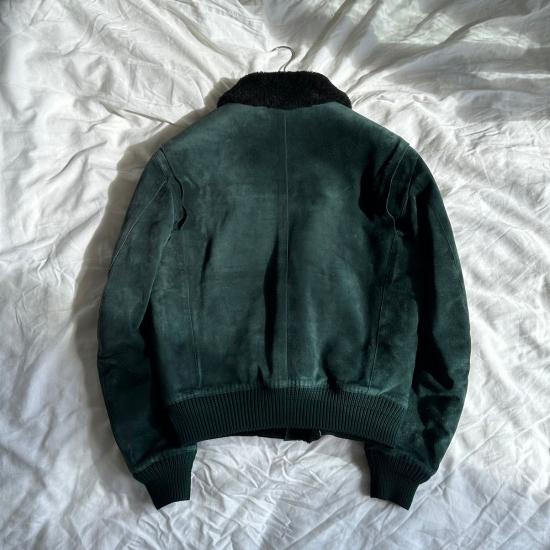 Berluti × Haider Ackermann FW18 English Green Shearling Bomber Jacket with Lizard Undercollar