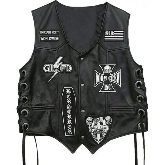 Black Label Society BLS Black Leather Biker Vest