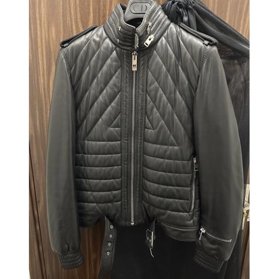 Black Striped Motorcycle Leather Jacket