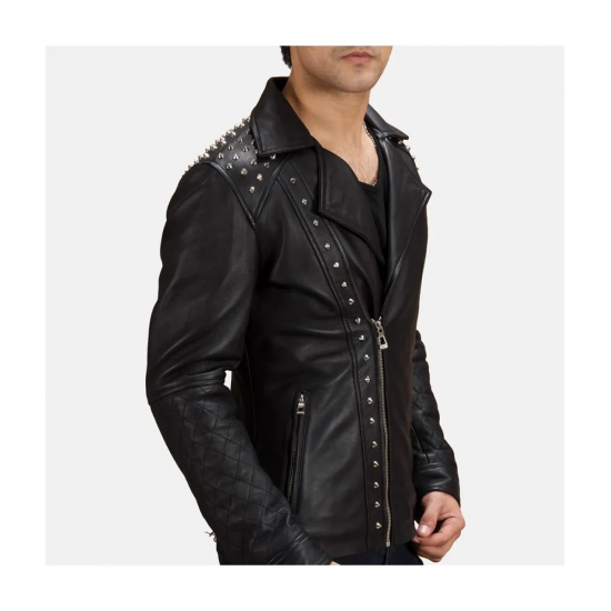 Black Studded Leather Biker Jacket