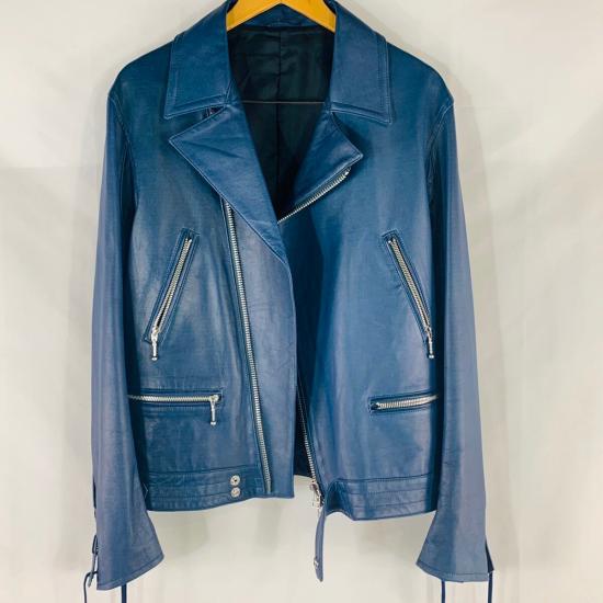 Blue Leather Biker Jacket Handcrafted Lambskin men's Moto Wear