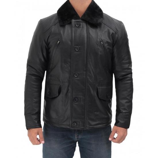 Boehmer Mens Black Shearling Leather Jacket