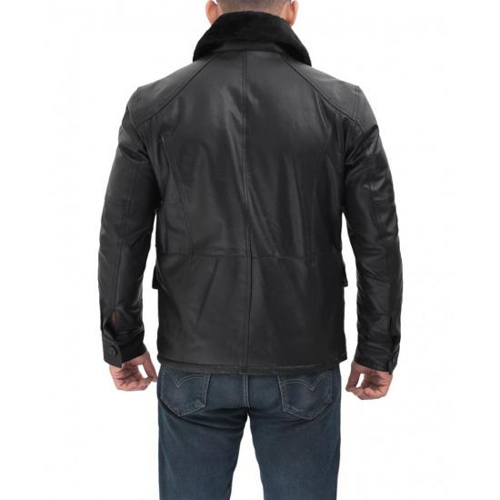 Boehmer Mens Black Shearling Leather Jacket