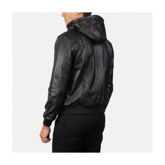 Bouncer Biz Black Leather Bomber Jacket