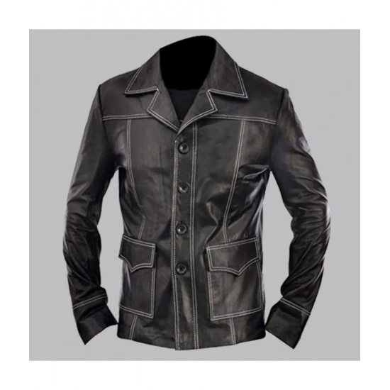 Brad Pitt Inspired Black Fight Club Leather Jacket