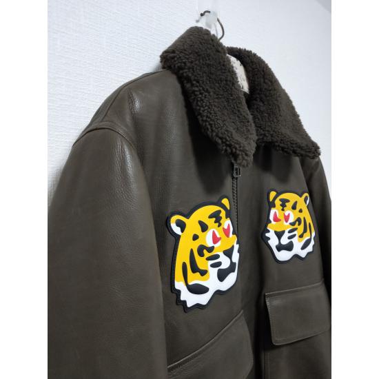 Brown Tiger Patch Leather Bomber Jacket Vintage Inspired Statement Piece