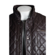 Mens Brown Quilted Leather Coat with Diamond Stitch