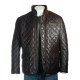 Mens Brown Quilted Leather Coat with Diamond Stitch