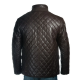 Mens Brown Quilted Leather Coat with Diamond Stitch