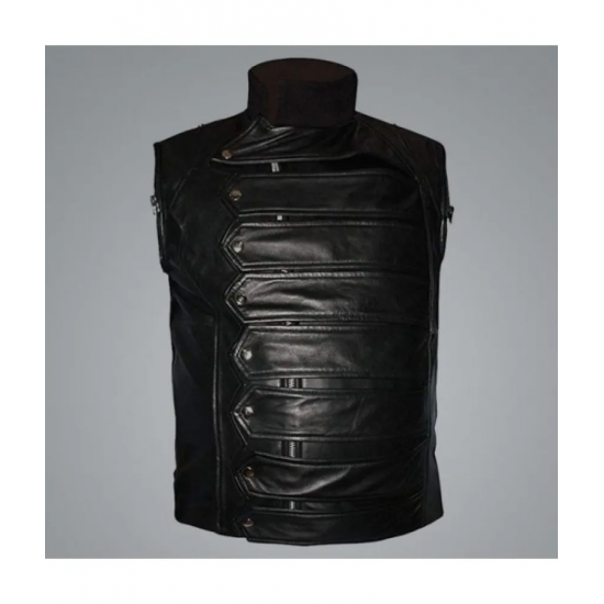 Captain America Bucky Barnes Black Leather Jacket