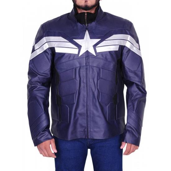 Captain America Chris Evans Winter Soldier Leather Jacket Blue