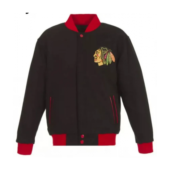 Chicago Blackhawks Varsity Wool Black Jacket