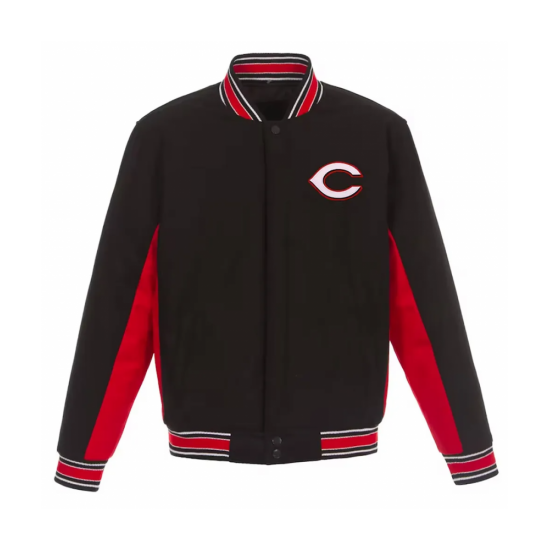 Cincinnati Reds Black and Red Varsity Wool Jacket