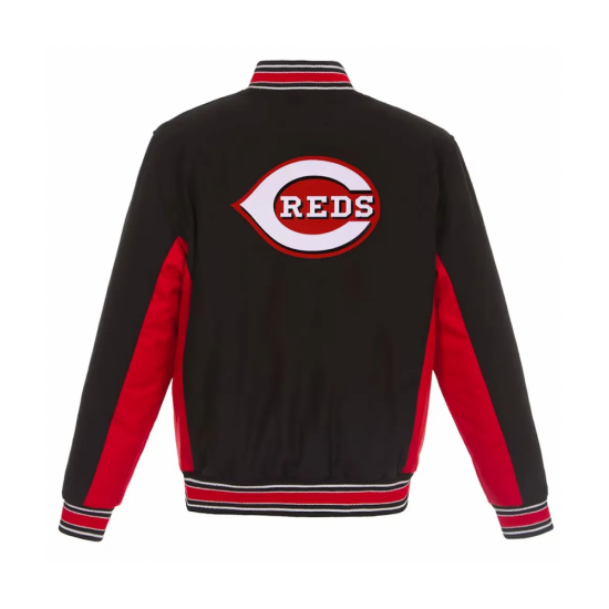 Cincinnati Reds Black and Red Varsity Wool Jacket