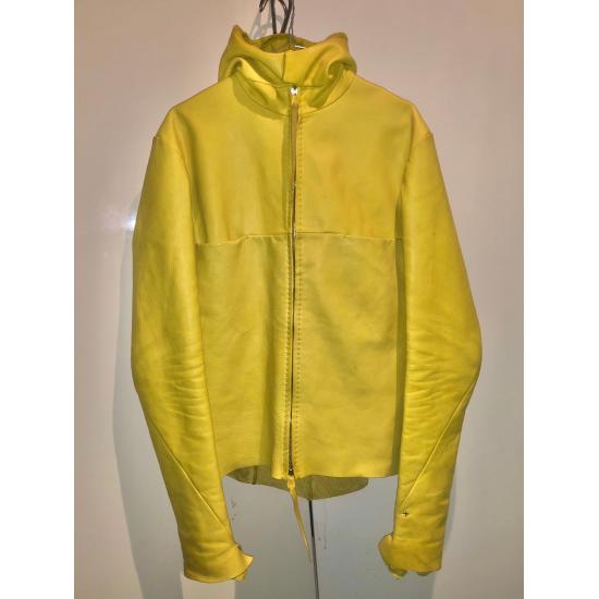 Citronella Yellow Hooded Aviator Leather Jacket