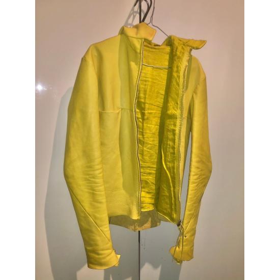 Citronella Yellow Hooded Aviator Leather Jacket