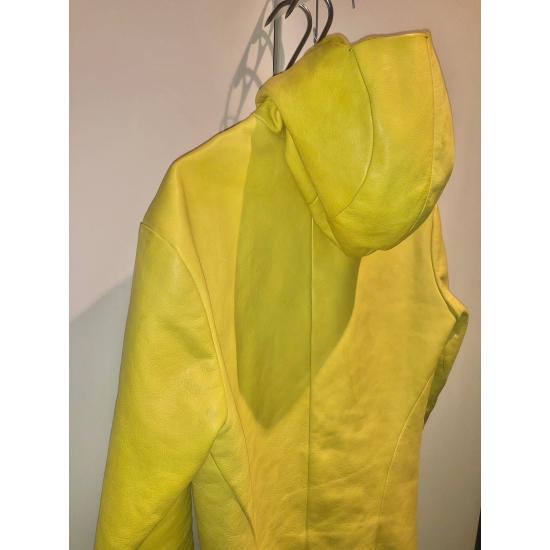 Citronella Yellow Hooded Aviator Leather Jacket