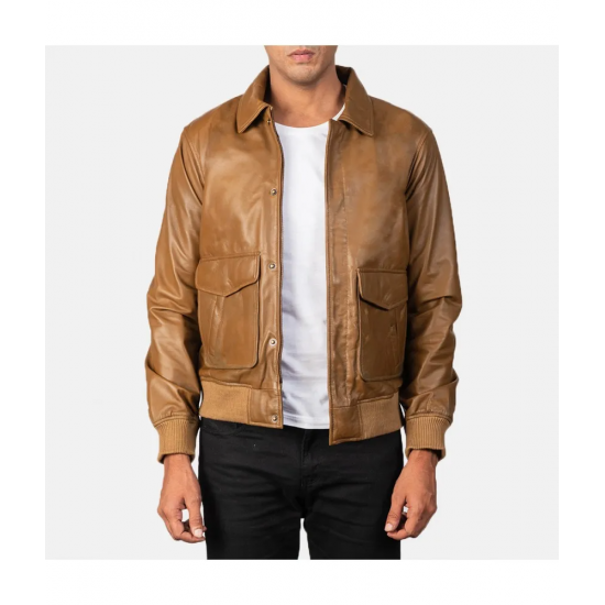 Coffmen Olive Brown Leather Bomber Jacket