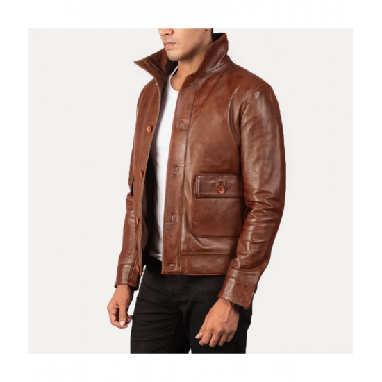 Columbus Brown Leather Bomber Jacket