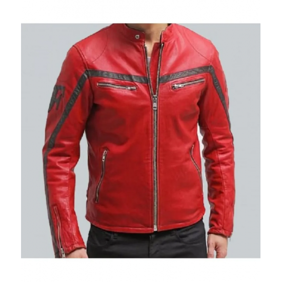 Columbus Red Leather Motorcycle Jacket