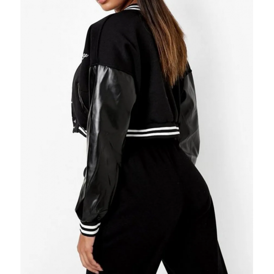 Cropped Beyond The Range Black Varsity Jacket