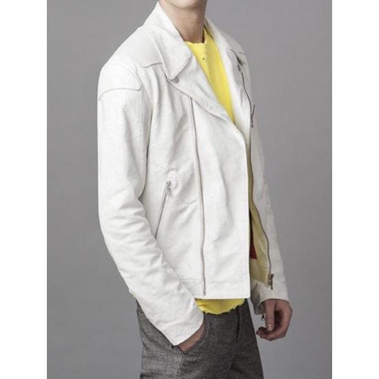 DONDUP Destroyed Couture White Leather Biker Jacket