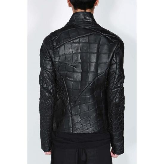 Exude Luxury with Leon Emanuel Blanck Genuine Alligator Black Leather Jacket