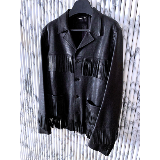 Hedi Slimane Curtis Fringe Western Lambskin Leather Jacket