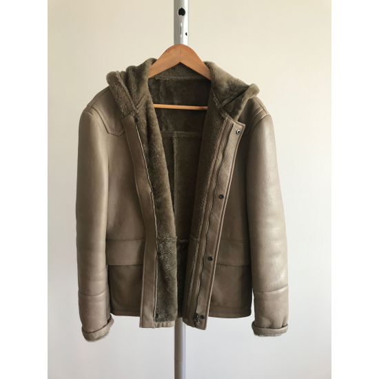 Hermes Vintage Leather Shearling Taupe Coat