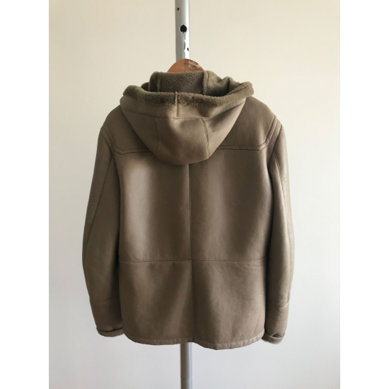 Hermes Vintage Leather Shearling Taupe Coat