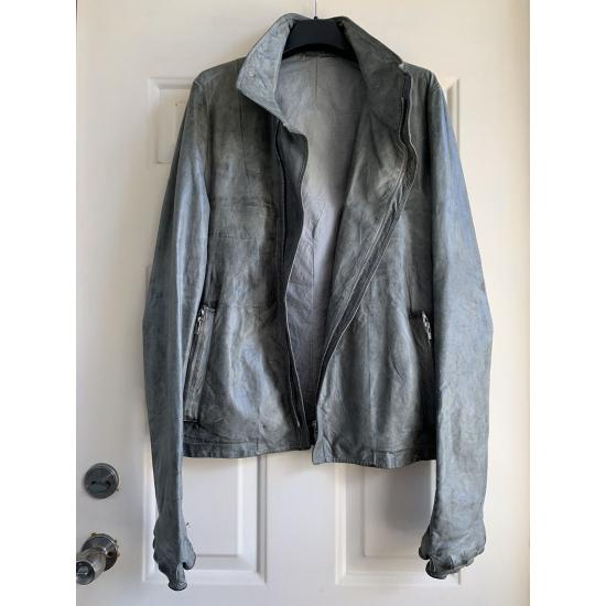 High Necked Gray Leather Jacket