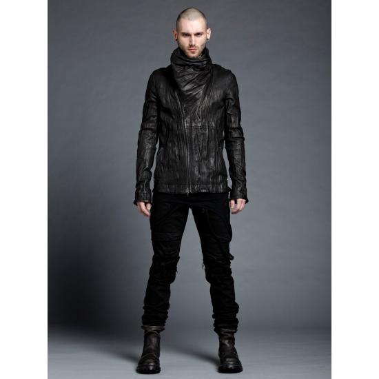 Julius Grail Archive Most Signature Cowl Neck Black Leather Jacket