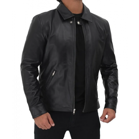 Matos Black Leather Cowhide Jacket Mens