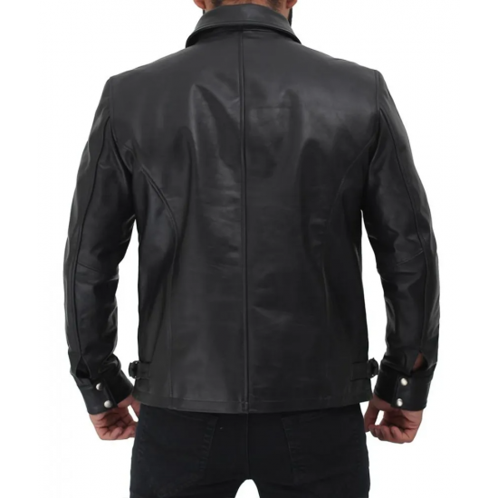 Matos Black Leather Cowhide Jacket Mens