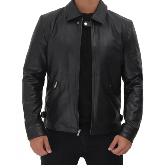 Matos Black Leather Cowhide Jacket Mens