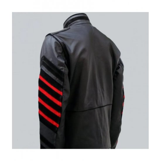 Men Black Military Leather Jacket