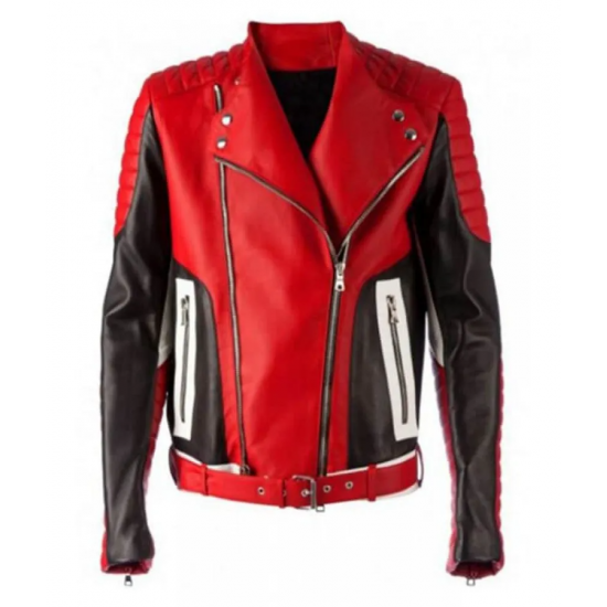 Men Fashion Bikers Red Leather Jacket