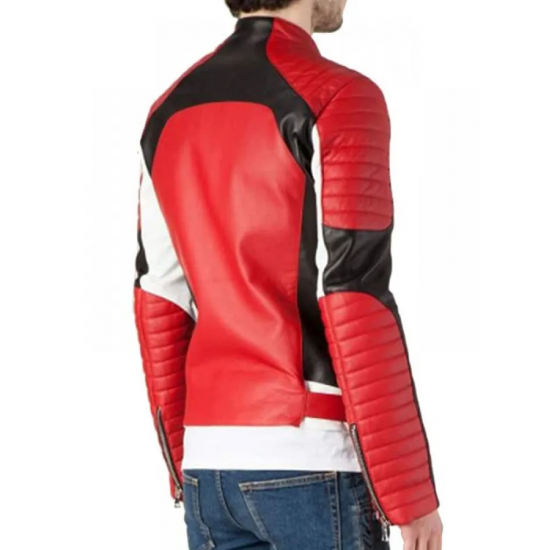 Men Fashion Bikers Red Leather Jacket