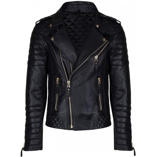 Men Quilted Slim Fit Motorcycle Biker Jacket