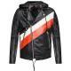 Men Striped Leather Jacket Biker Style