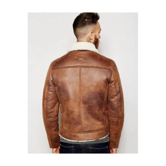 Mens Aviator Brown Leather Faux Shearling Jacket