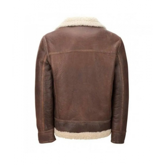 Mens Aviator Faux Shearling Brown Leather Jacket